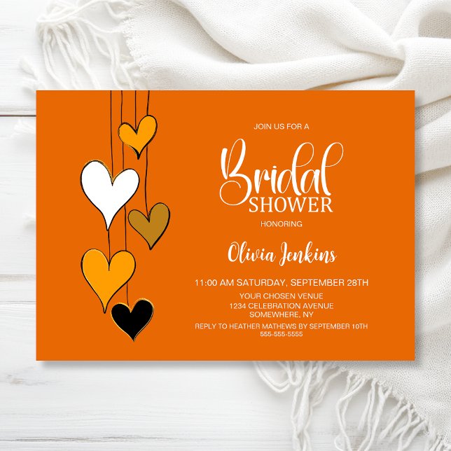 Convites Orange Heart Theme Bridal Shower (Criador carregado)