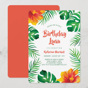 Convites Orange Hibiscus - Folhas Tropicais Aniversário Lu