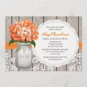 Convites Orange Hydrangea Mason Jar Chá de panela