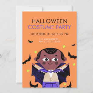Convites Orange Illustrated Halloween Festa de Figurino