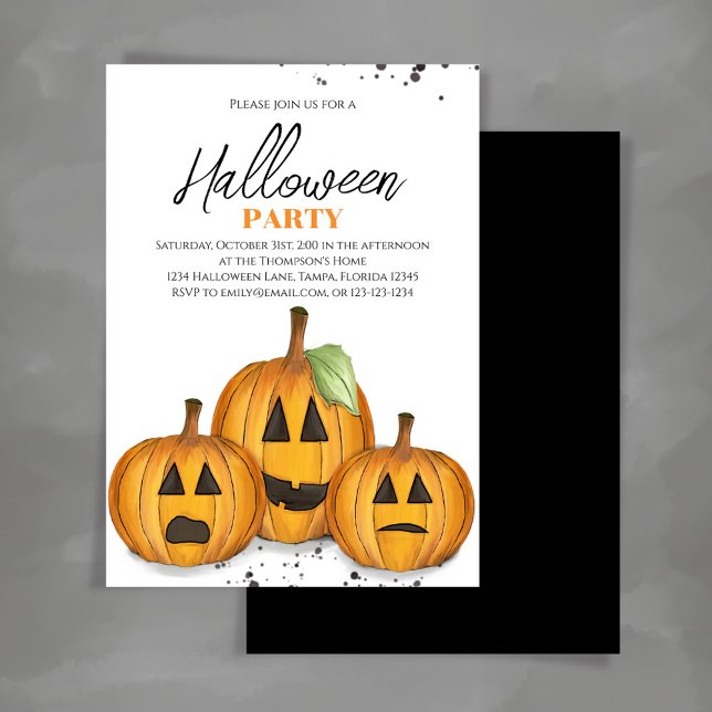 Convites Orange Jack O'lanterns Pumpkin Festa de Halloween (Halloween pumpkins Jack O'Lantern party invitations)