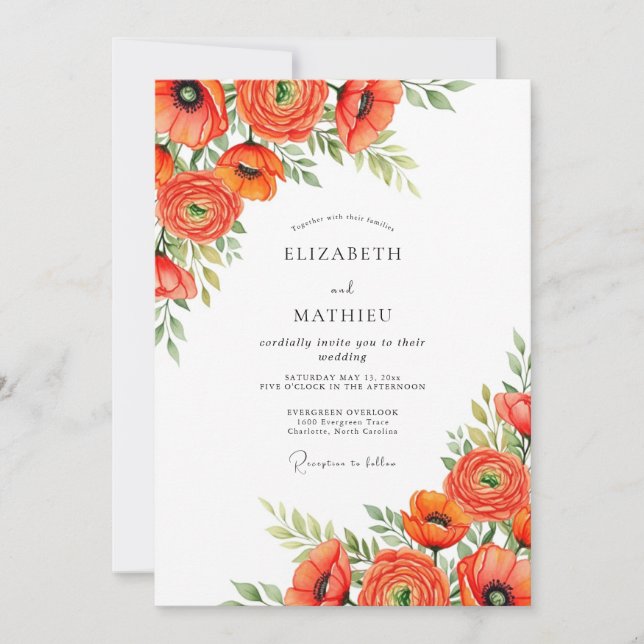 Convites Orange Joyous Meadow Wedding (Frente)