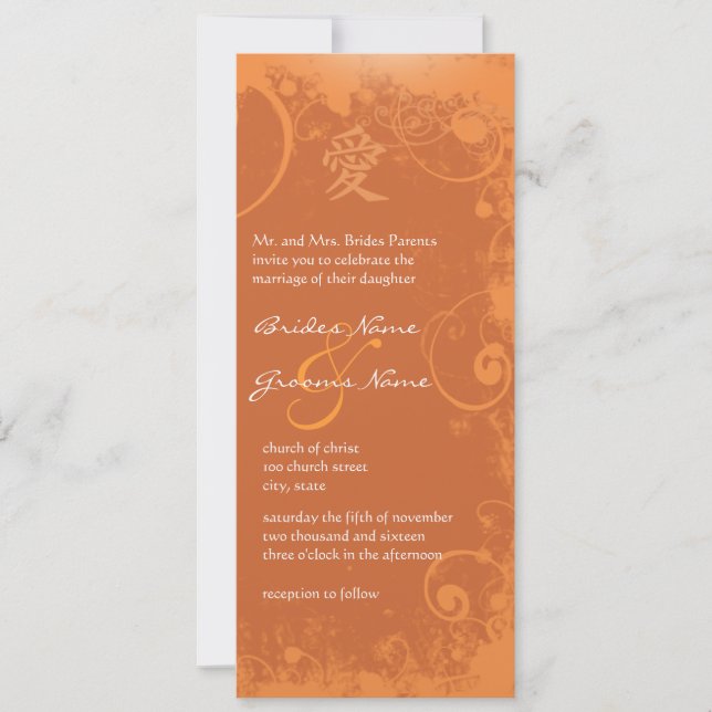 Convites Orange Kanji Love Swirl Weding (Frente)