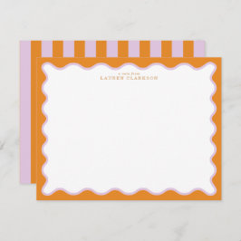 Convites Orange & Lilac Wavy Frame Note Card with Striped E