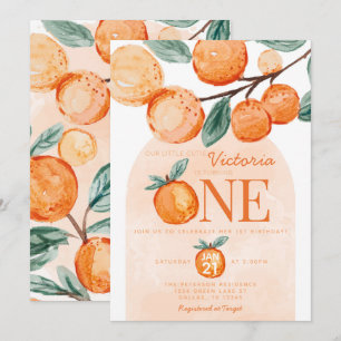 Convites Orange Little Cutie virando uma festa de primeiro