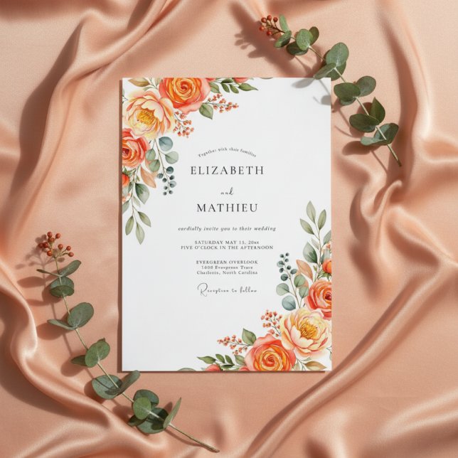 Convites Orange Lush Bloom Wedding (Criador carregado)