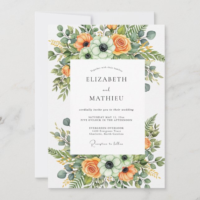 Convites Orange Lush Botanical Wedding (Frente)