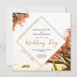 Convites Orange Oleander no Casamento Floral de Praia