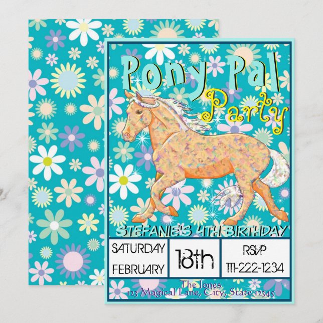Convites Orange Palomino Birthday II (floral verde mole) (Frente/Verso)