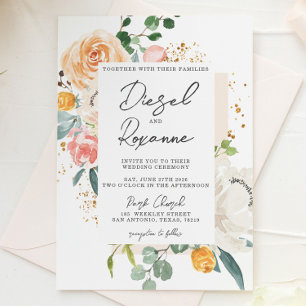 Convites Orange Peach Floral Wedding