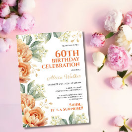 Convites Orange Peony Floral Dourada Surpresa Folha Surpres