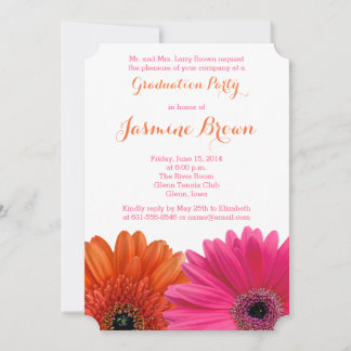 Convites Orange Pink Gerbera Daisy Festa de formatura