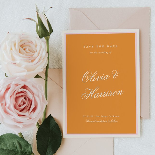 Convites Orange Pink Stripe Wedding Save the Date (Criador carregado)