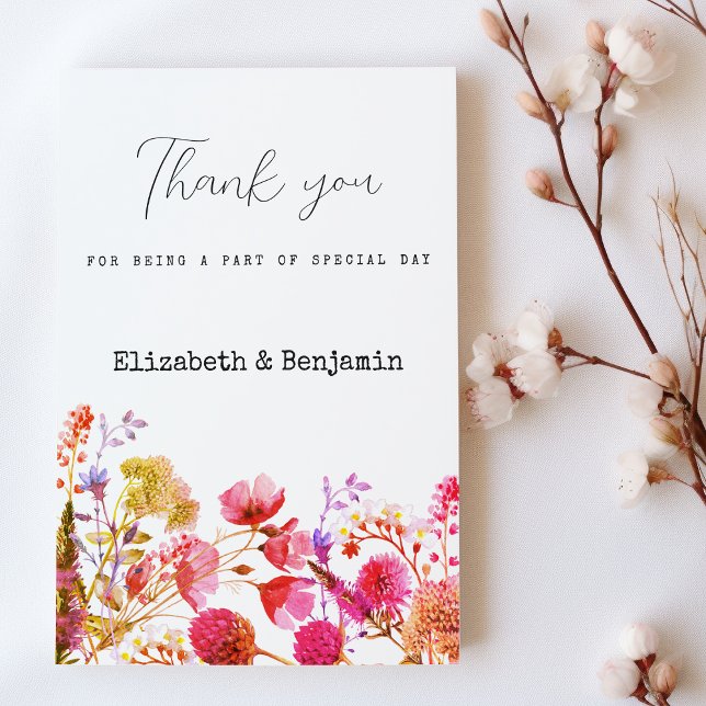 Convites Orange pink  yellow wildflower summer Thank You  (Orange pink yellow wildflower summer Thank You)