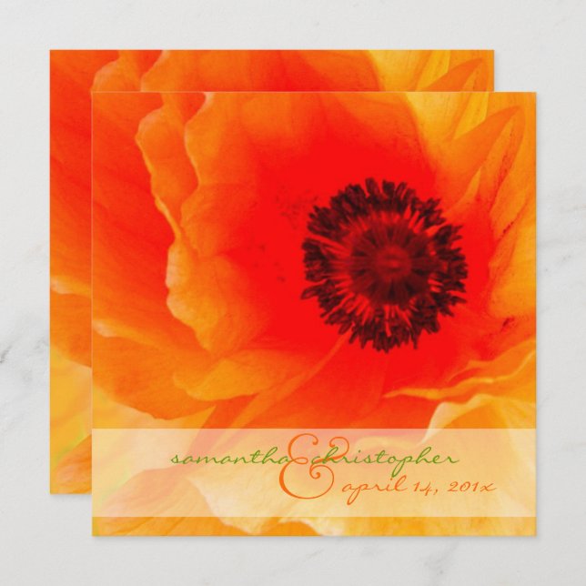 Convites Orange Poppy/Convites de casamento (Frente/Verso)