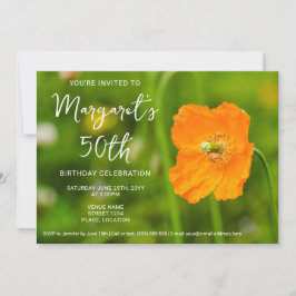 Convites Orange Poppy Flower On Green Photo 50th Birthday
