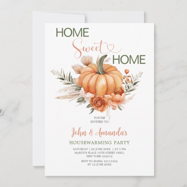 Convites Orange Pumpkin Sweet Home Boho Housearming Party (Frente)