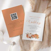 Orange Pumpkins Autumn Florals Código QR Casamento