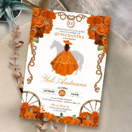 Convites Orange Quinceanera Rustic Western Charra