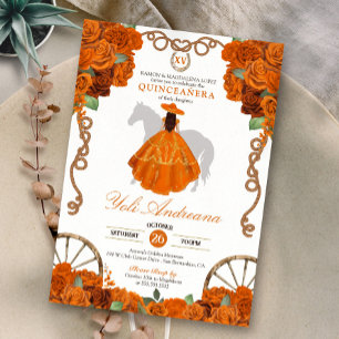 Convites Orange Quinceanera Rustic Western Charra