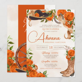 Convites Orange Quinceanera Vintage Charro Western Rosa