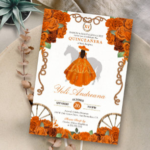 Convites Orange Quinceanera Western Charro