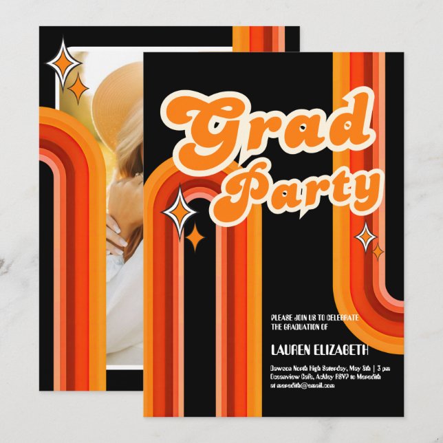 Convites  Orange &Red Rainbow Typography Summer Sun Grad (Frente/Verso)