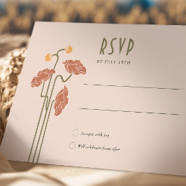 Convites Orange Red RSVP Card Vintage Art Nouveau