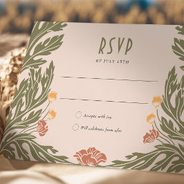 Convites Orange Red RSVP Card Vintage Art Nouveau