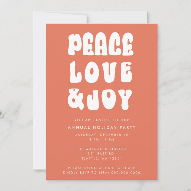 Convites Orange Retro Groovy Peace Love Joy Holiday (Frente)
