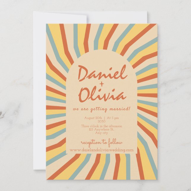 Convites Orange Retro Line com Casamento QR (Frente)