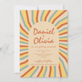 Convites Orange Retro Line com Photo Wedding