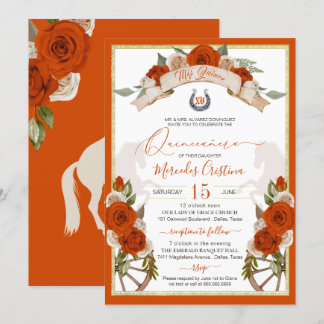 Convites Orange Rosa Quinceanera Western Charro