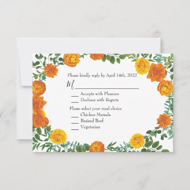 Convites Orange Rosa Wedding Floral Modern (Frente)