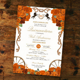 Convites Orange Rosa Western Quinceañera