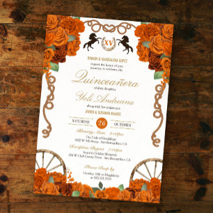 Convites Orange Rosa Western Quinceañera