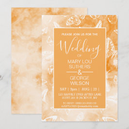 Convites Orange Smokey Marble Butterflies Casamento