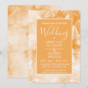 Convites Orange Smokey Marble Butterflies Casamento