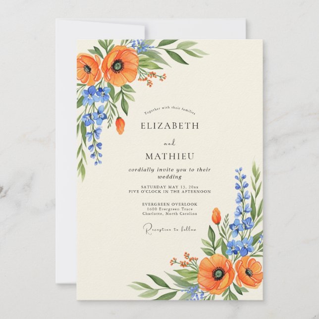 Convites Orange Spirited Wildflower Wedding (Frente)