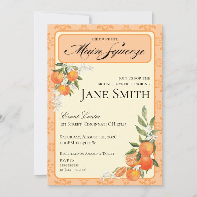 Convites Orange Themed Bridal Shower Invitation (Frente)