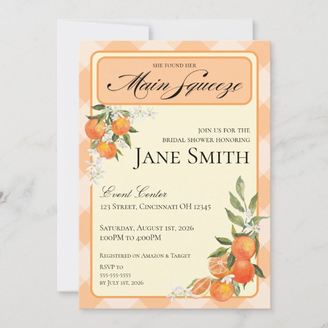 Convites Orange Themed Bridal Shower Invitation (Frente)