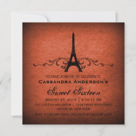Convites Orange Vintage French Flourish Sweet 16 Invite
