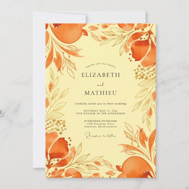 Convites Orange Vivid Mediterranean Wedding (Frente)