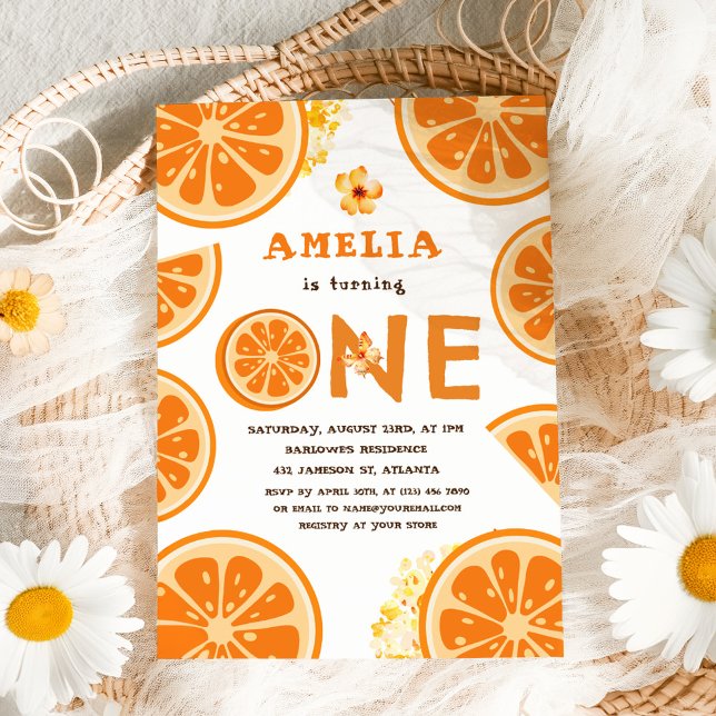 Convites Orange Watercolor Citrus Baby First Birday (Orange Watercolor Citrus Baby First Birthday Invitation)