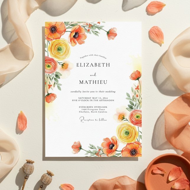 Convites Orange Yellow Botanical Romance Wedding (Criador carregado)