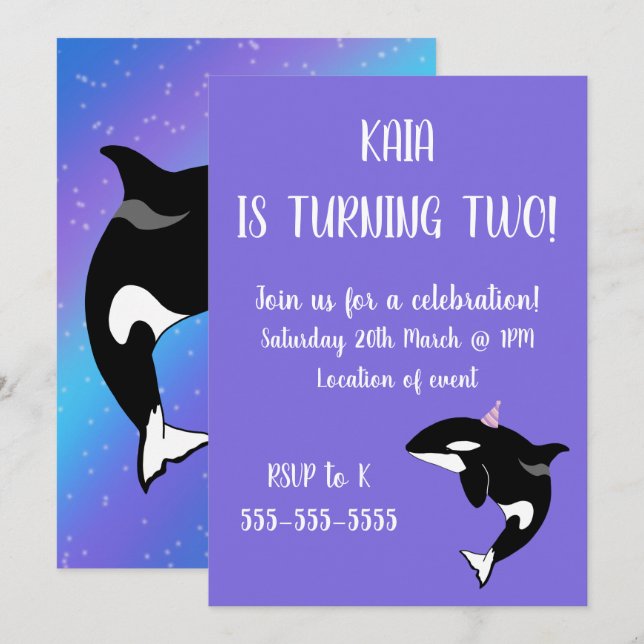 Convites Orca Birthday (Frente/Verso)