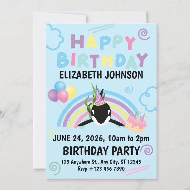 Convites Orca Birthday Party Invitation in Blue (Frente)