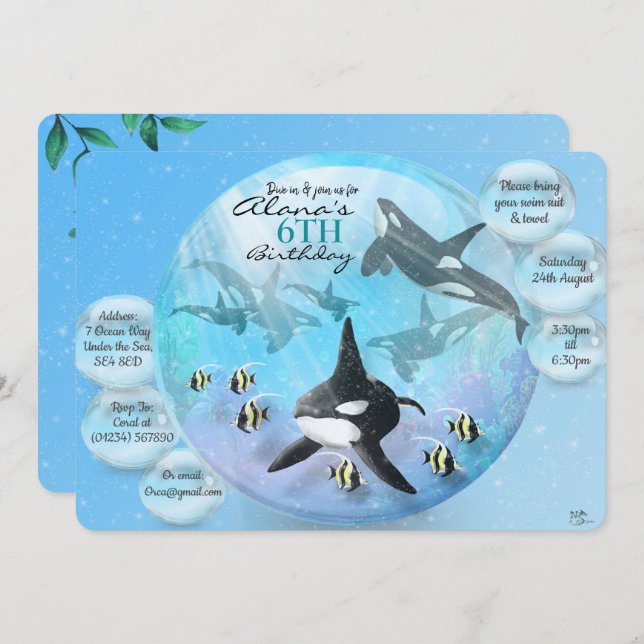 Convites Orca Snow Globe Invances (Frente/Verso)