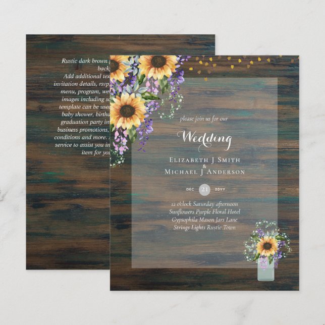 CONVITES ORÇAMENTAIS DE CASAMENTO - Girassóis Russ (Frente/Verso)