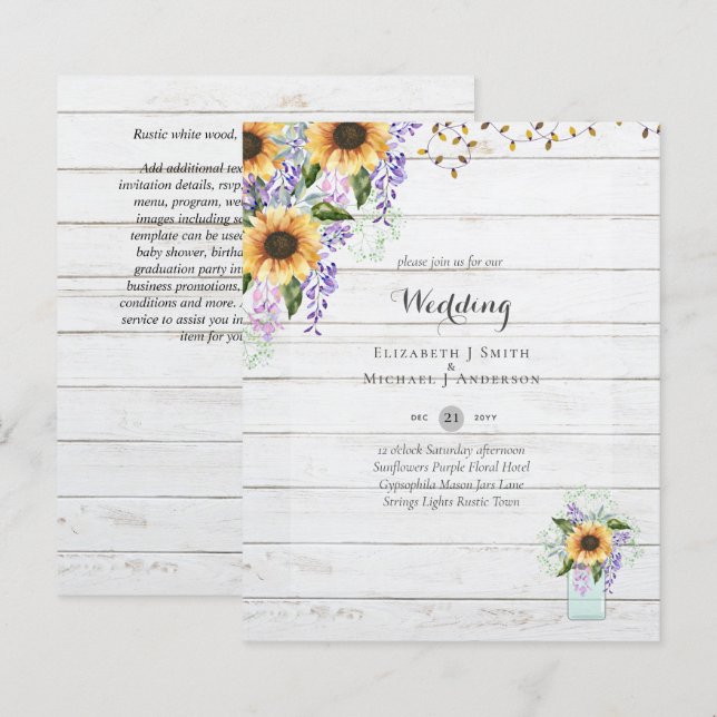 CONVITES ORÇAMENTAIS DE CASAMENTO - Girassóis Russ (Frente/Verso)